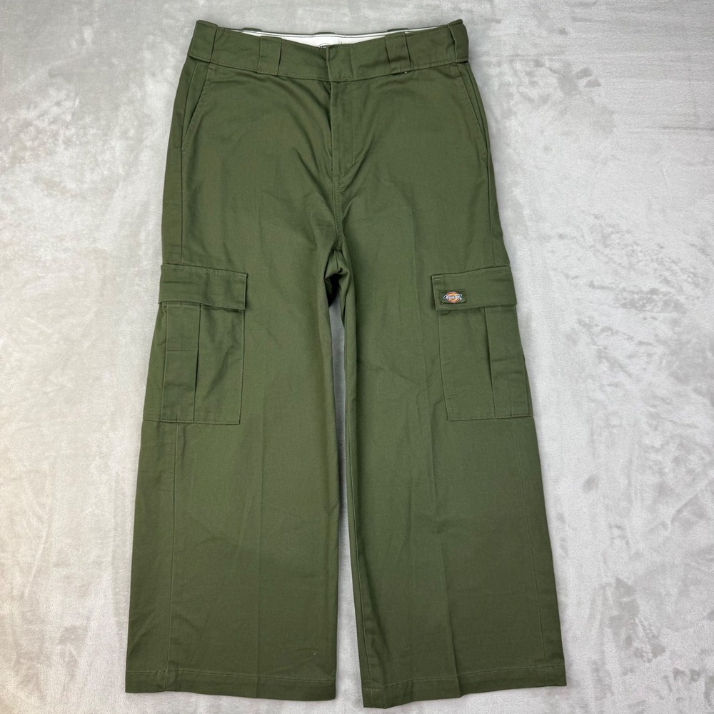 Dickies Twill Cropped Cargo Pants Womens 6 30x25 Wide Leg High Rise Army Green